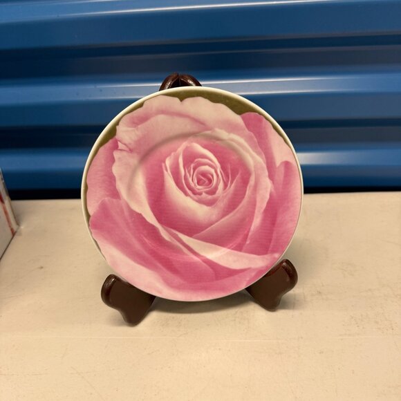 Classic Coffee Design By Yedi Floral Rose Pattern Ceramic Saucer Plates Pink & Y - Picture 3 of 4